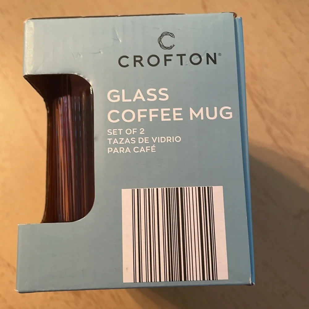 Crofton Glass Coffee Mugs with Bamboo Lid, 10.82 oz. Set of 2, PINK (NEW IN BOX)